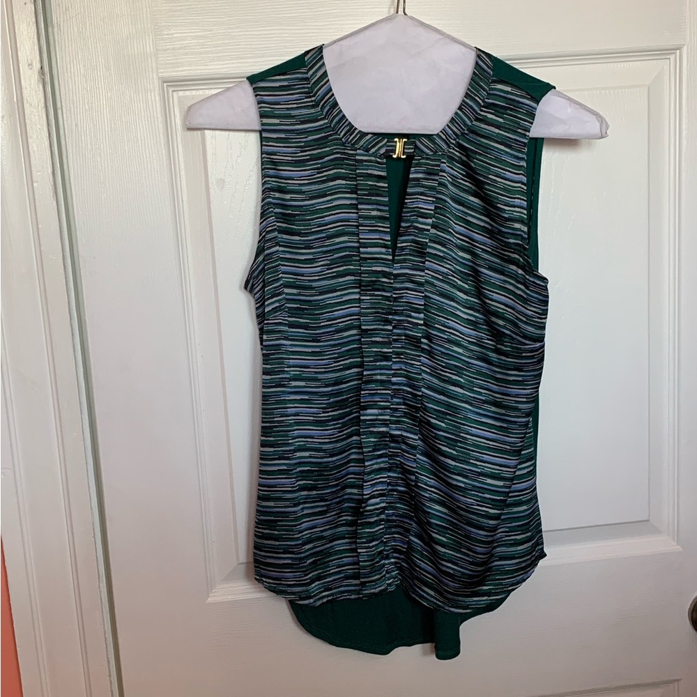 The Limited Green Striped Sleeveless Keyhole Top